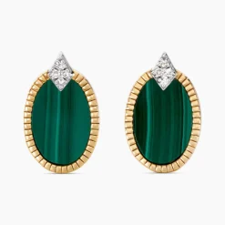 Boucles D'oreilles Puces Tahina Or Jaune Malachite Diamant-Histoire d'Or Online