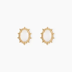 Boucles D'oreilles Puces Vintage Love Plaqué Or Jaune Pierre De Lune-Histoire d'Or Discount