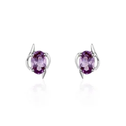 Histoire d'Or Boucles D'oreilles Puces Vrille Ovale Or Blanc Amethyste