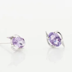 Histoire d'Or Boucles D'oreilles Puces Vrille Ovale Or Blanc Amethyste