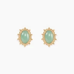 Boucles D'oreilles Puces Vintage Love Plaqué Or Jaune Aventurine-Histoire d'Or Outlet