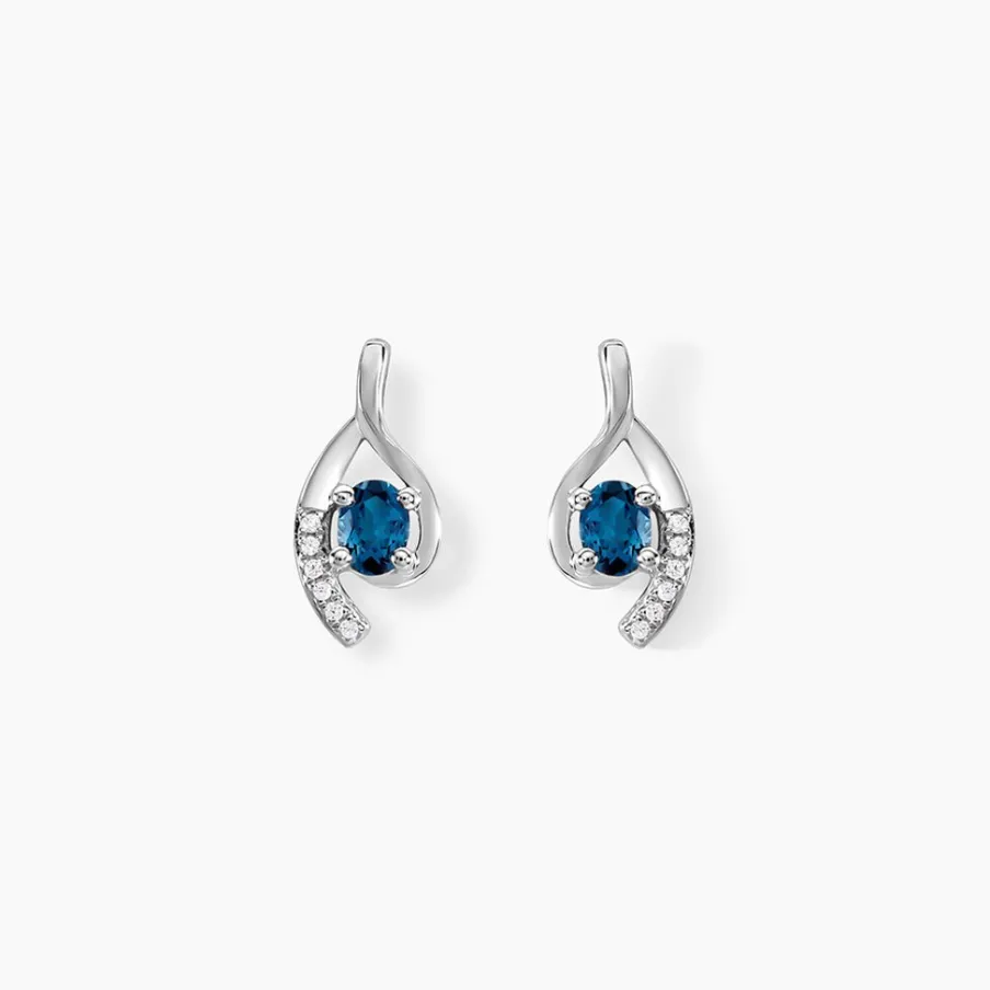 Histoire d'Or Boucles D'oreilles Sagesse Or Blanc Topaze Oxyde