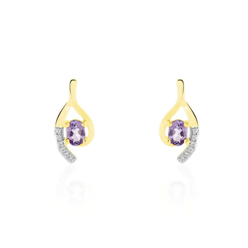 Boucles D'oreilles Sagesse Or Jaune Amethyste Oxyde-Histoire d'Or Hot