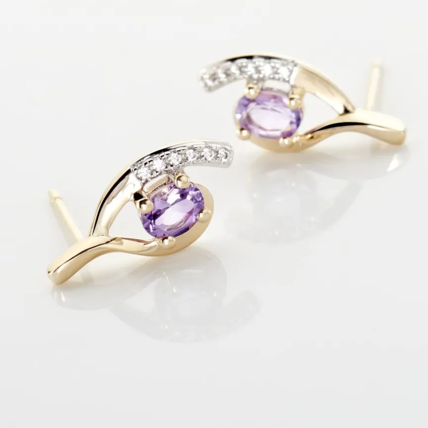 Boucles D'oreilles Sagesse Or Jaune Amethyste Oxyde-Histoire d'Or Hot