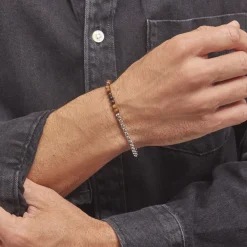 Bracelet Acier Blanc Christiano 艙il De Tigre Onyx-Histoire d'Or New