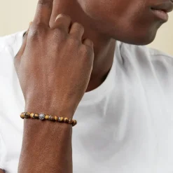 Histoire d'Or Bracelet Acier Huguesi Boules Oeil De Tigre