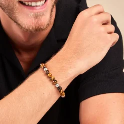 Histoire d'Or Bracelet Adonis Acier Blanc Oeil De Tigre