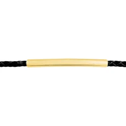 Histoire d'Or Bracelet Boshra Acier Dore Cuir Noir