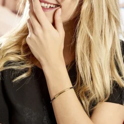 Histoire d'Or Bracelet Boshra Acier Dore Cuir Noir