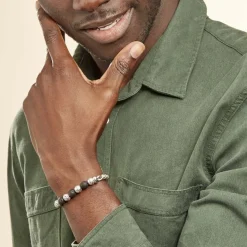 Bracelet Gulustan Acier Gris Vieilli Pierres De Lave-Histoire d'Or Discount