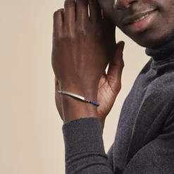 Bracelet Identité Acier Blanc Boules Sebastino Lapis Lazuli-Histoire d'Or Clearance