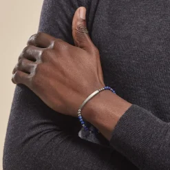 Bracelet Identité Acier Blanc Boules Sebastino Lapis Lazuli-Histoire d'Or Clearance