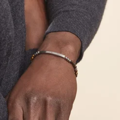 Histoire d'Or Bracelet Identité Acier Blanc Boules Sebastino 艙il De Tigre