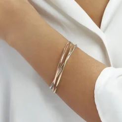 Histoire d'Or Bracelet Jonc Catalin 3 Fils Entrelaces Or Tricolore