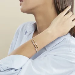 Bracelet Jonc Loise 2 Fils Carres Or Bicolore-Histoire d'Or Discount