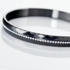 Bracelet Jonc Lola Cera Ceramique Noir Strass Et Céramique-Histoire d'Or New