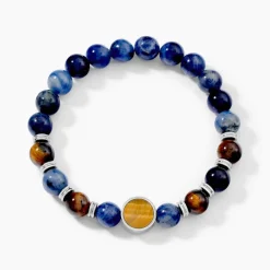 JOURDAN Bracelet Archimedes Acier Argenté Oeil De Tigre Sodalite