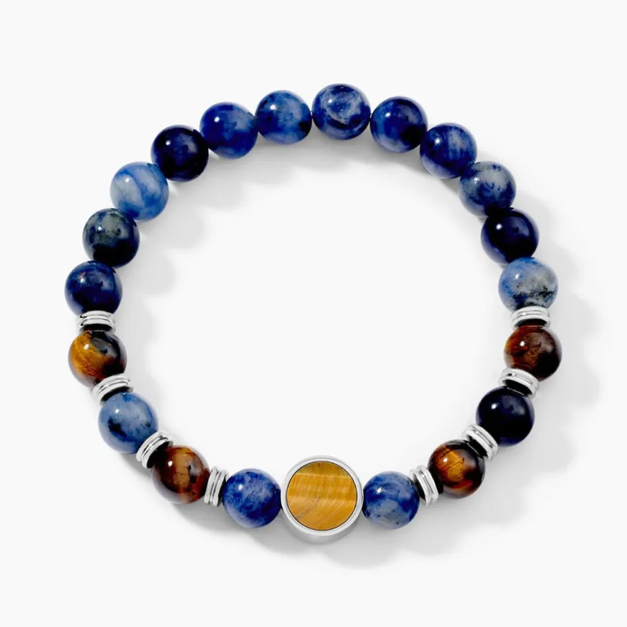 JOURDAN Bracelet Archimedes Acier Argenté Oeil De Tigre Sodalite