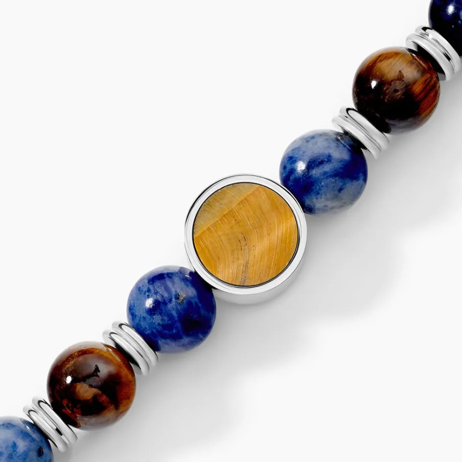JOURDAN Bracelet Archimedes Acier Argenté Oeil De Tigre Sodalite