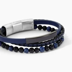 JOURDAN Bracelet Hercule Cuir Multicolore Onyx Lapis Lazuli