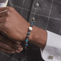 JOURDAN Bracelet Homme 1921 Acier Blanc 艙il De Tigre Onyx