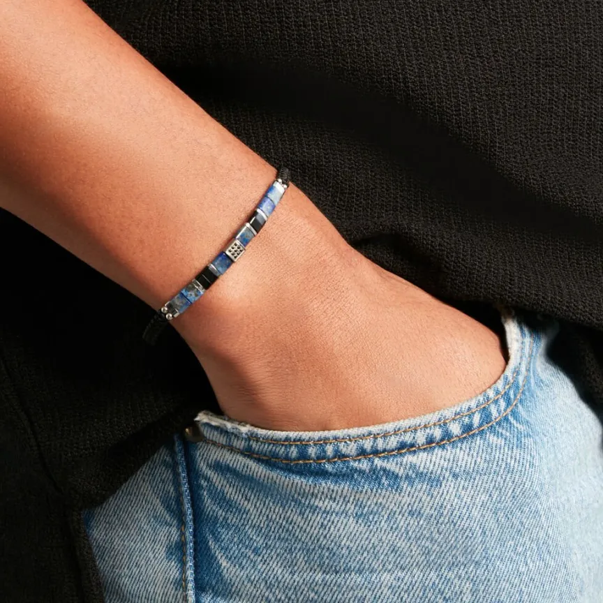 Bracelet Jahan Acier Argenté Lapis Lazuli Agate-JOURDAN Best