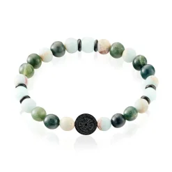 JOURDAN Bracelet Yasur Acier Noir Quartz Amazonite