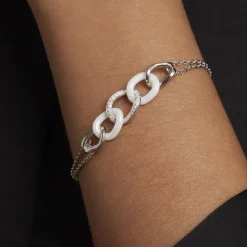 Histoire d'Or Bracelet Link Argent Blanc Céramique Et Oxyde De Zirconium