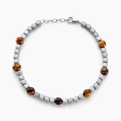 Bracelet Ole Acier Blanc Oeil De Tigre Hématite-Histoire d'Or Sale