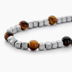 Bracelet Ole Acier Blanc Oeil De Tigre Hématite-Histoire d'Or Sale