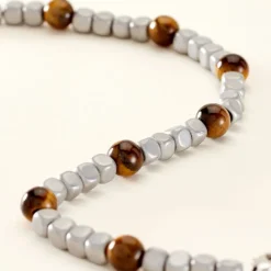 Bracelet Ole Acier Blanc Oeil De Tigre Hématite-Histoire d'Or Sale