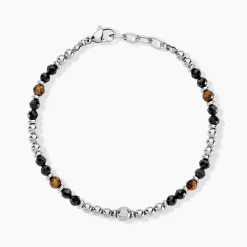 Histoire d'Or Bracelet Risor Acier Blanc Oeil De Tigre Agate