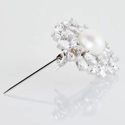 Broche Kaki Argent Blanc Perle De Culture-Histoire d'Or Discount