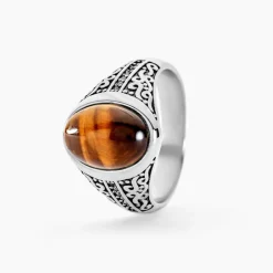 Chevalière Acier Vieilli Keegan 艙il De Tigre-Histoire d'Or Online