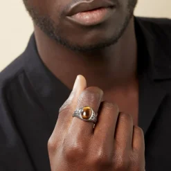 Chevalière Acier Vieilli Keegan 艙il De Tigre-Histoire d'Or Online