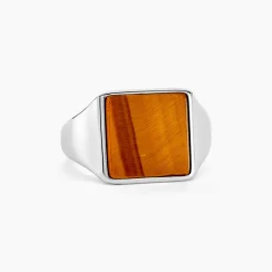 Histoire d'Or Chevalière Argent Blanc Atilio Oeil De Tigre