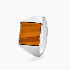 Histoire d'Or Chevalière Argent Blanc Atilio Oeil De Tigre