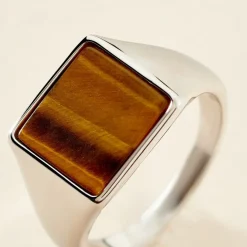 Histoire d'Or Chevalière Argent Blanc Atilio Oeil De Tigre