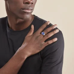 Histoire d'Or Chevalière Argent Blanc Calisto Lapis Lazuli