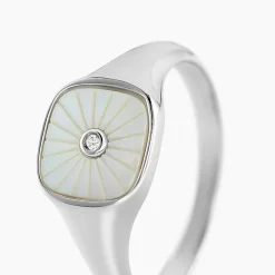 Chevalière Goddess Argent Blanc Nacre Oxyde De Zirconium-Histoire d'Or Sale