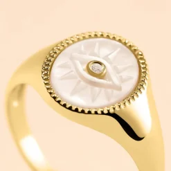 Chevalière Goddess Argent Doré Nacre Oxyde De Zirconium-Histoire d'Or Clearance