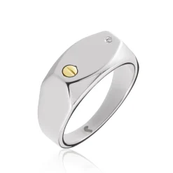 Chevalière Lord Acier Bicolore Diamant-JOURDAN Clearance