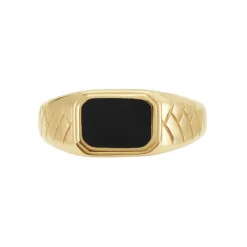 Histoire d'Or Chevalière Plaqué Or Jaune Steven Email Noir