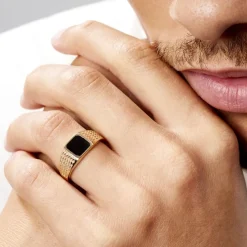 Chevalière Plaqué Or Jaune Ariston Email Noir-Histoire d'Or Online