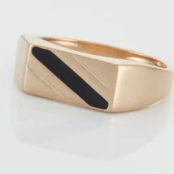 Histoire d'Or Chevalière Plaqué Or Jaune Barth Email Noir