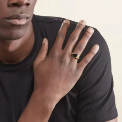 Chevalière Plaqué Or Jaune Nelson Email Noir-Histoire d'Or Sale