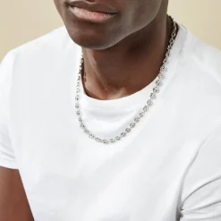 Histoire d'Or Collier Carrus Maille Grain De Cafe Argent Blanc