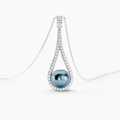 Histoire d'Or Collier Gillet Or Blanc Perle De Tahiti Oxyde Zirconium