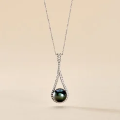 Histoire d'Or Collier Gillet Or Blanc Perle De Tahiti Oxyde Zirconium