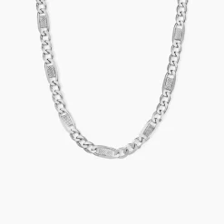 Histoire d'Or Collier Jeremi Maille Alternee 1/3 Et Plaquettes Argent Blanc